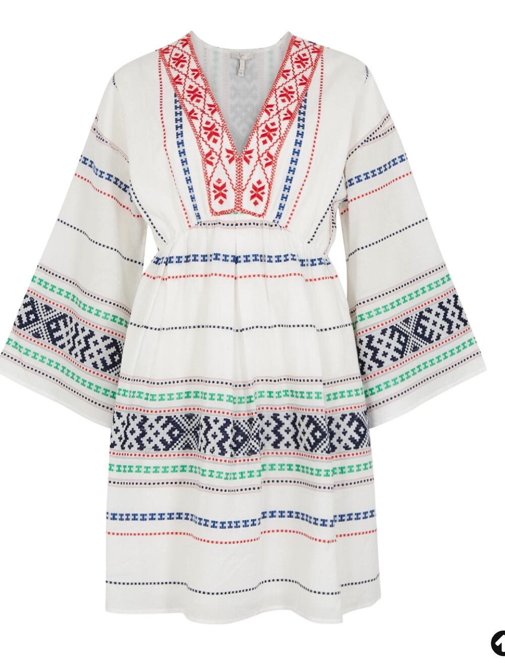 JOIE Colorful Aztec Embroidered Bohemian Peasant Mini Dress S